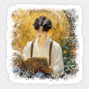 Vintage Style Dark Academia Teen Boy Reading Sticker